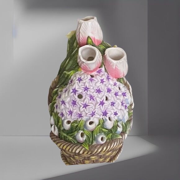 Partylite Tealight Holder Floral Bouquet P7747  Retired 8” x 5” - Picture 2 of 8